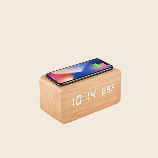 Wooden Clock with Wireless Charging