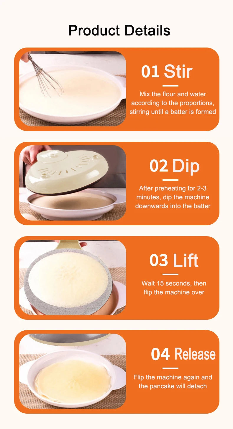 Electric Crepe Maker Long Handle Non-stick Pizza Pancake Baking Pan Spring Roll Cake Griddle Rice Wrap Cooking Plate Household