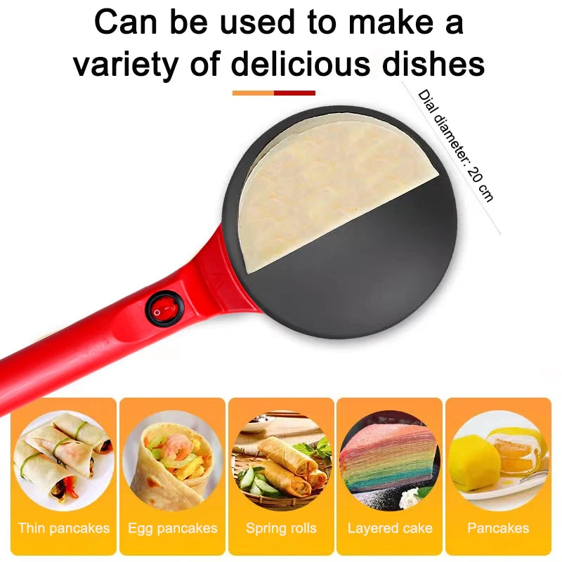 Electric Crepe Maker Long Handle Non-stick Pizza Pancake Baking Pan Spring Roll Cake Griddle Rice Wrap Cooking Plate Household