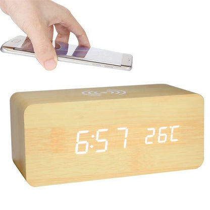 Wooden Clock with Wireless Charging