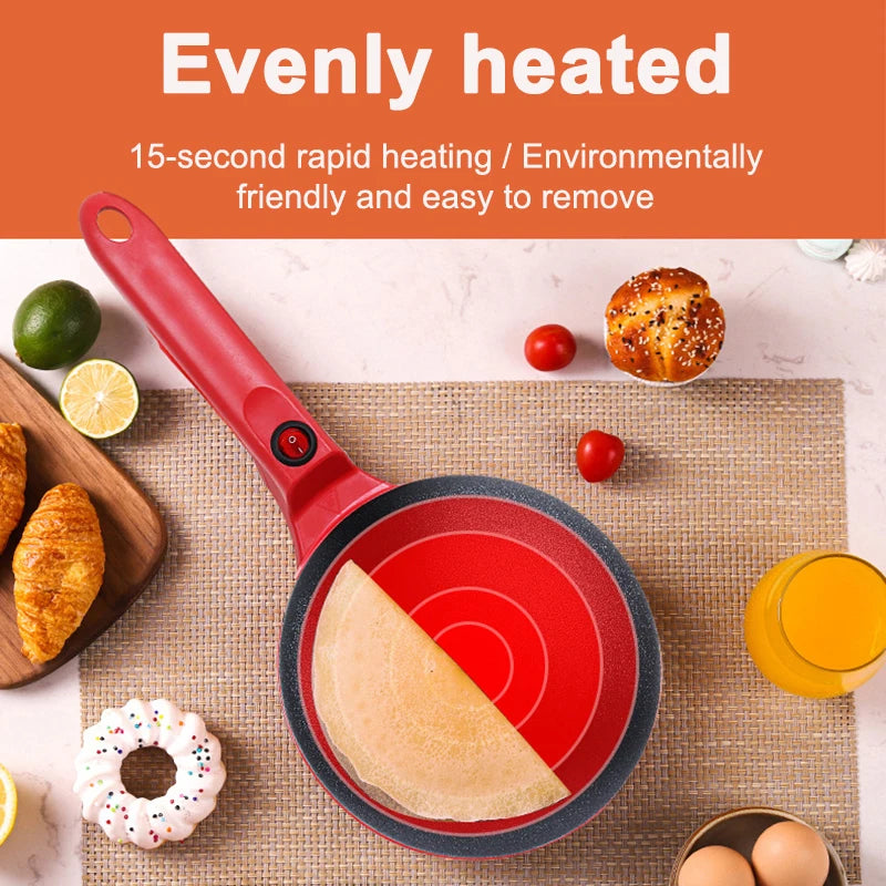 Electric Crepe Maker Long Handle Non-stick Pizza Pancake Baking Pan Spring Roll Cake Griddle Rice Wrap Cooking Plate Household