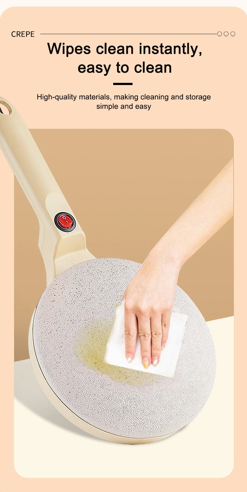 Electric Crepe Maker Long Handle Non-stick Pizza Pancake Baking Pan Spring Roll Cake Griddle Rice Wrap Cooking Plate Household