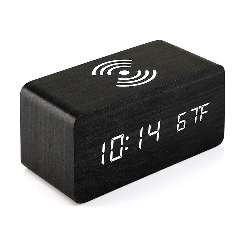 Wooden Clock with Wireless Charging