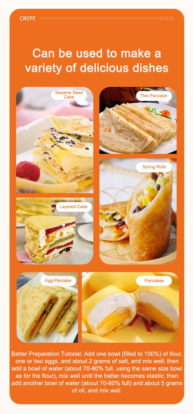 Electric Crepe Maker Long Handle Non-stick Pizza Pancake Baking Pan Spring Roll Cake Griddle Rice Wrap Cooking Plate Household