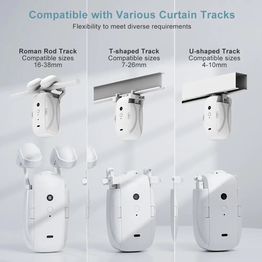 Automatic Curtain Motor Kit, Smart Home Curtain Opener Compatible with T Track & U Track, Works with Remote, App, and Voice Assistan