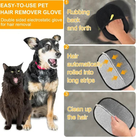 Pet Hair Remover Glove Reusable Static Removal Gloves Double-Sided Cat Dog Grooming Gloves Hair Removal Tool Pet Supplies