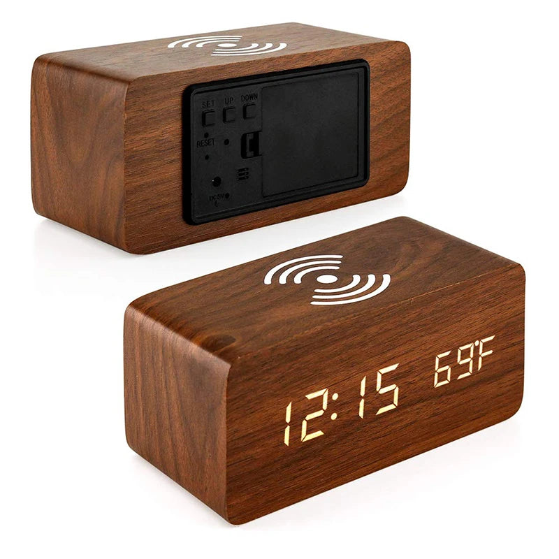 Wooden Clock with Wireless Charging
