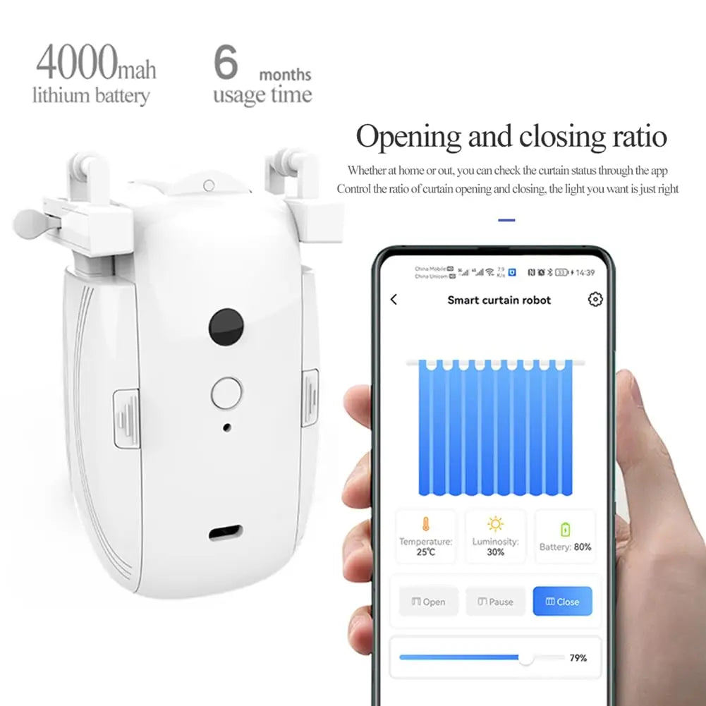 Automatic Curtain Motor Kit, Smart Home Curtain Opener Compatible with T Track & U Track, Works with Remote, App, and Voice Assistan