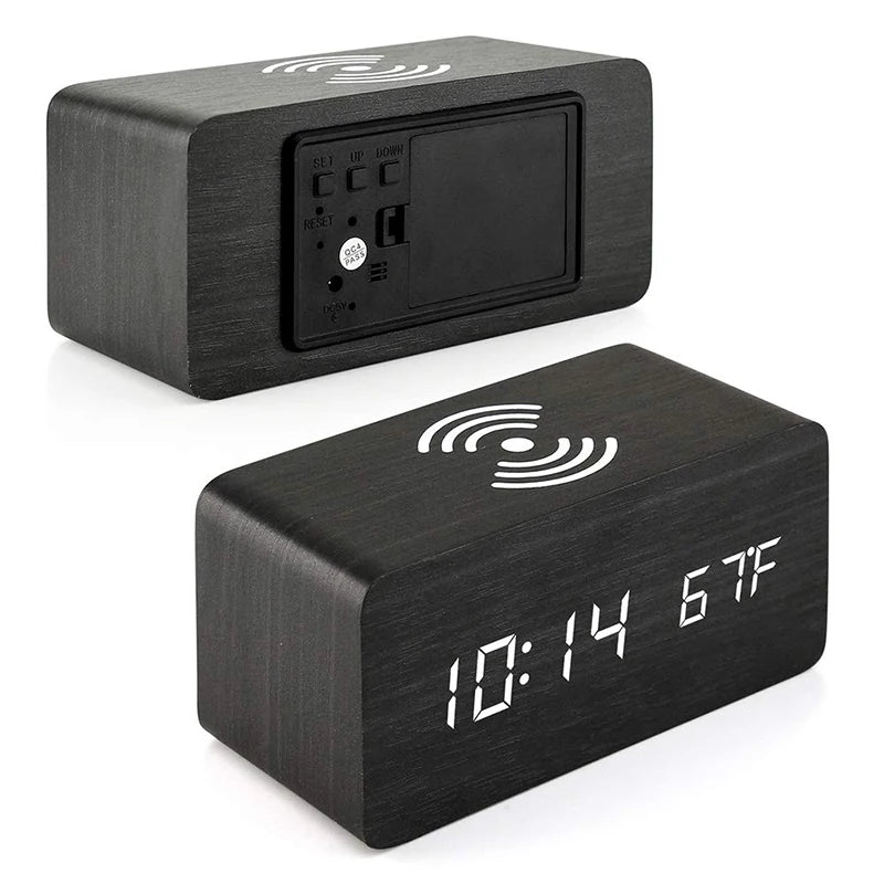 Wooden Clock with Wireless Charging