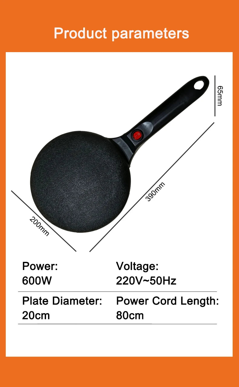 Electric Crepe Maker Long Handle Non-stick Pizza Pancake Baking Pan Spring Roll Cake Griddle Rice Wrap Cooking Plate Household