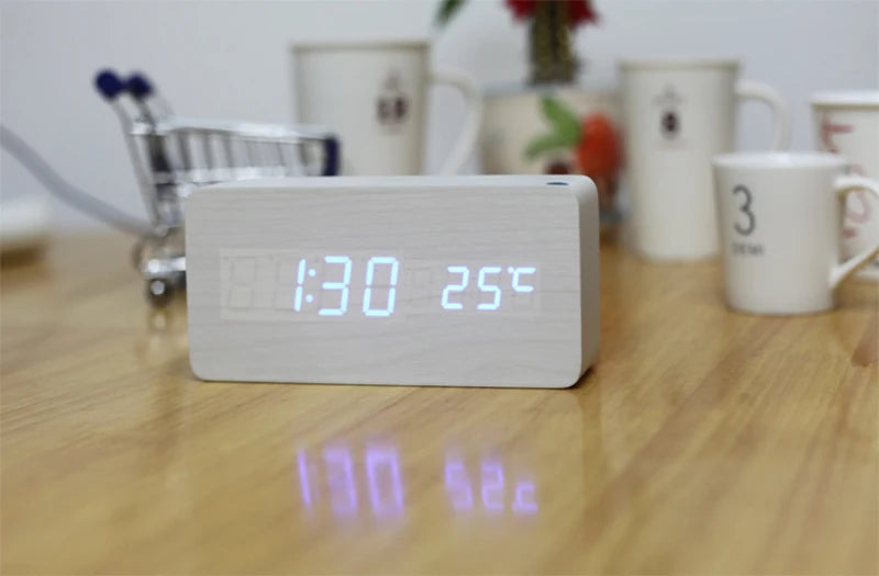 Wooden Clock with Wireless Charging